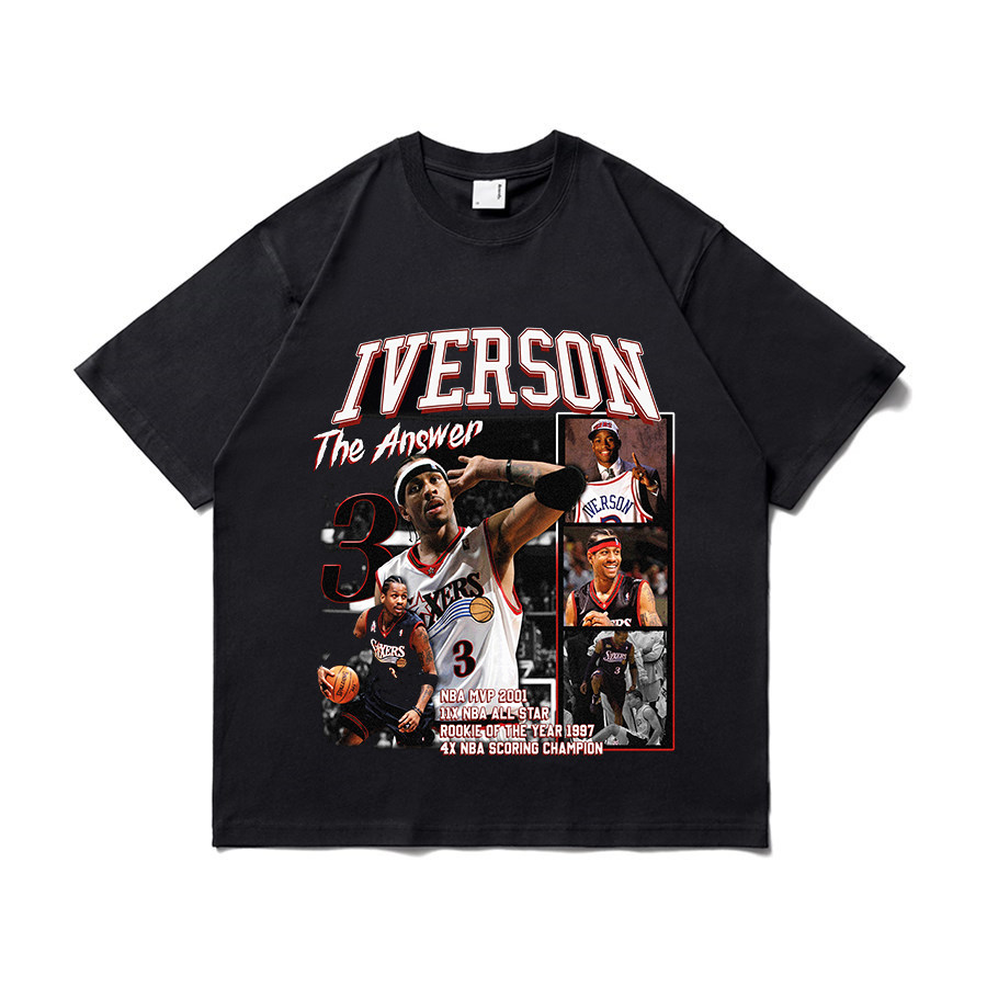 Allen Iverson美式复古T恤街头短袖球衣男篮球嘻哈学生运动休闲衣