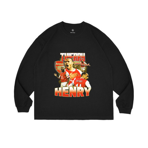 Thierry Henry亨利圆领宽松长袖日常潮牌纯棉上衣重磅复古衣纯棉