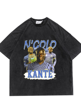 坎特N Golo Kante圆领T恤重磅复古水洗做旧短袖休闲宽松纯棉上衣