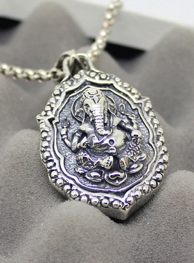 925银纯银男女复古象鼻双面项链