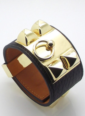 欧美女牛皮八塔皮手镯铆钉宽版