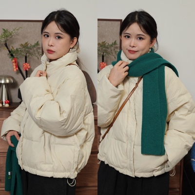 韩系肯豆风立领羽绒服
