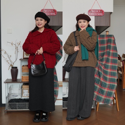 圣诞polo翻领粗毛线麻花毛衣