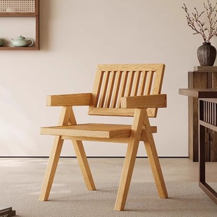 中古侘寂实木藤编餐椅靠背设计师椅子家用带扶手椅书桌椅