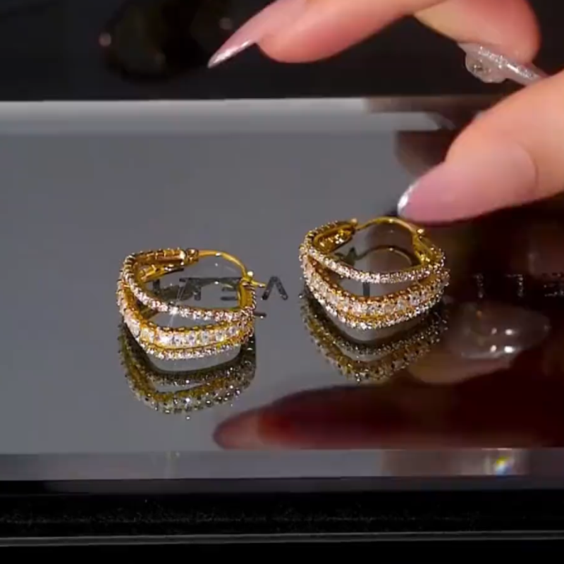 日韩镀金女闪钻菱形耳圈耳环耳扣