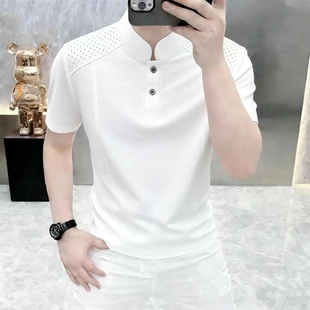 T恤男士 立领短袖 新款 半袖 体恤轻奢男装 时尚 卡尔精品服饰高档夏季