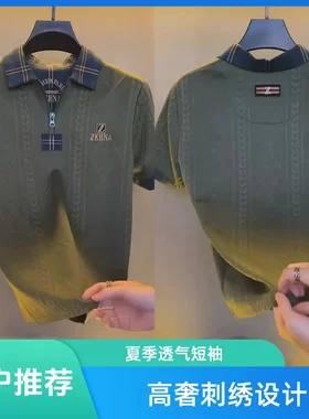 雷霆品质男装高奢刺绣上衣2026新款抹茶绿轻奢男士短袖polo衫T恤