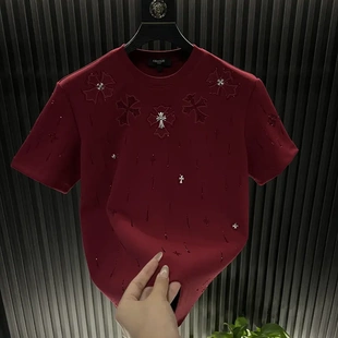 t恤上衣圆领流星满钻重工半袖 Await轻奢男装 短袖 男士 2025秋冬新款