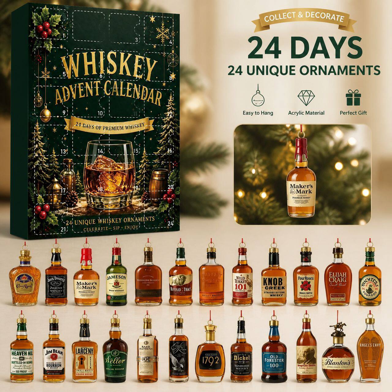 跨境 威士忌圣诞降临日历盲盒 Whiskey Advent Calendar酒瓶挂件