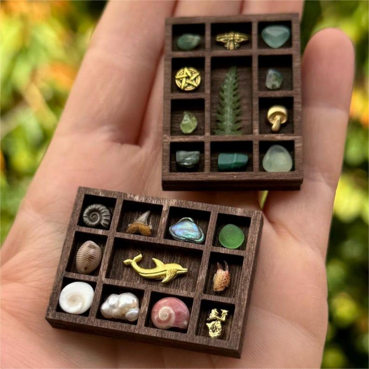 跨境木质迷你石头收纳架多隔间珠宝装饰品宝石饰品收纳木质摆件