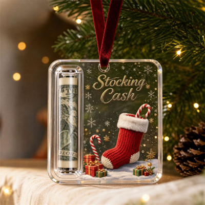 Stocking Cash 圣诞袜子亚克力挂件 透明存钱挂片 红白圣诞树吊饰