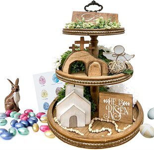 饰摆件 创意 饰品教堂托盘装 跨境木质复活节工艺品木制摆件桌面装