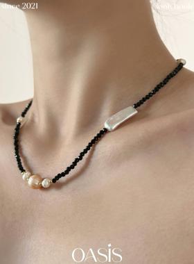 OASIS 黑夜繁星巴洛克珍珠黑尖晶项链新中式串珠颈链黑色锁骨链女