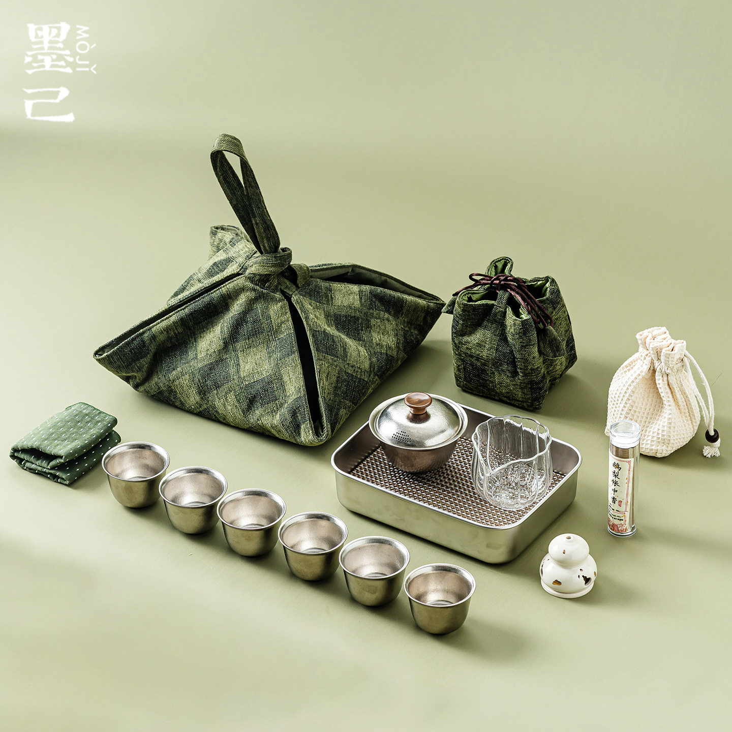 墨己纯钛户外旅行功夫茶具套装便携便当收纳包露营泡茶茶具套装