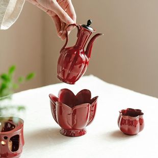 宋代陶瓷茶壶功夫茶具 赭梦红国潮手执壶汤瓶酒壶家用轻奢高档中式