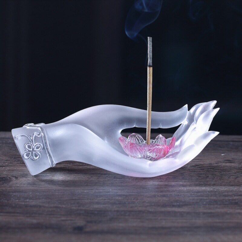 禅意古法琉璃初雪佛手持莲香插香道沉香线香莲花插座家居摆件礼物