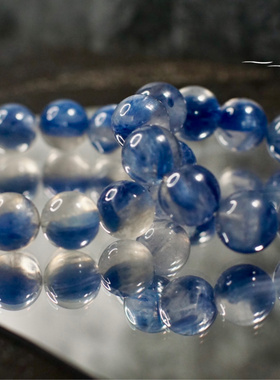 【薇一珠宝】许我童年云朵 天然透体蓝晶石大珠手串 蓝色梵高画