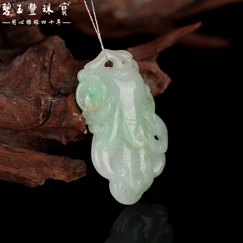 碧玉丰珠宝 天然缅甸翡翠a货 绿色佛手瓜花件 经典传承