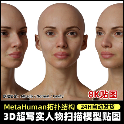 Metahuman拓扑人头扫描贴图 超写实扫描头部脸部3DScan store