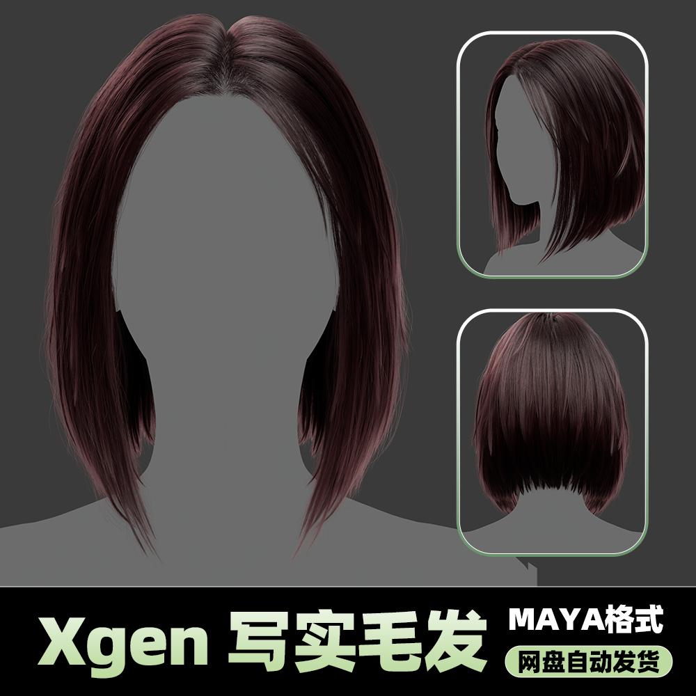 Xgen女性毛发国风现代美女人物角色发型泡面头maya3D模型丸子头