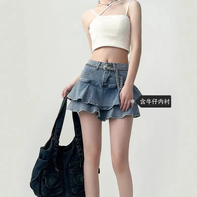 牛仔半身裙女蛋糕裙a字超短裙裤高腰设计感小众包臀辣妹短款裙子