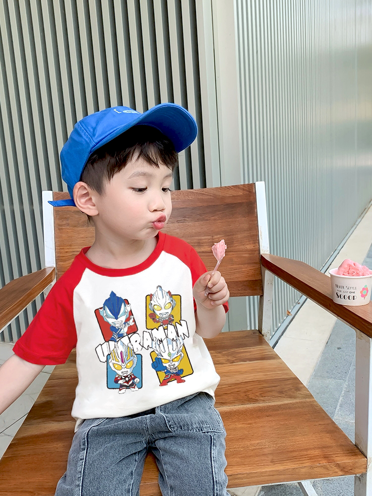 男童短袖T恤2026新款儿童卡通超人英雄夏季宝宝圆领上衣男孩夏装t