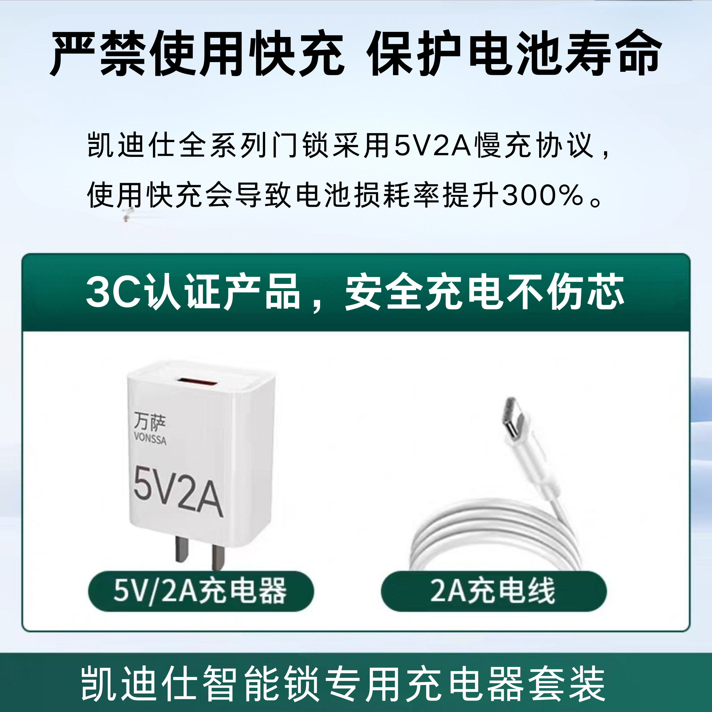 凯迪仕智能锁专用充电器慢充