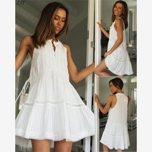 22女装短裙蕾丝拼接立领纽扣大摆连衣裙women's sleeveless dress