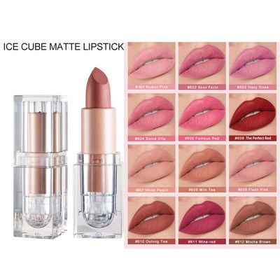 12色哑光不易脱色裸色豆沙色小冰块口红matte nude lipstick