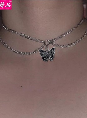 retro punk style choker alloy butterfly pendant necklace 新