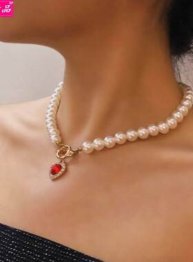 New wedding pearl necklace women heart pendant bride choker