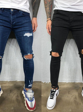 2021 new High-quality ripped jeans Men Stretch skinny jeans