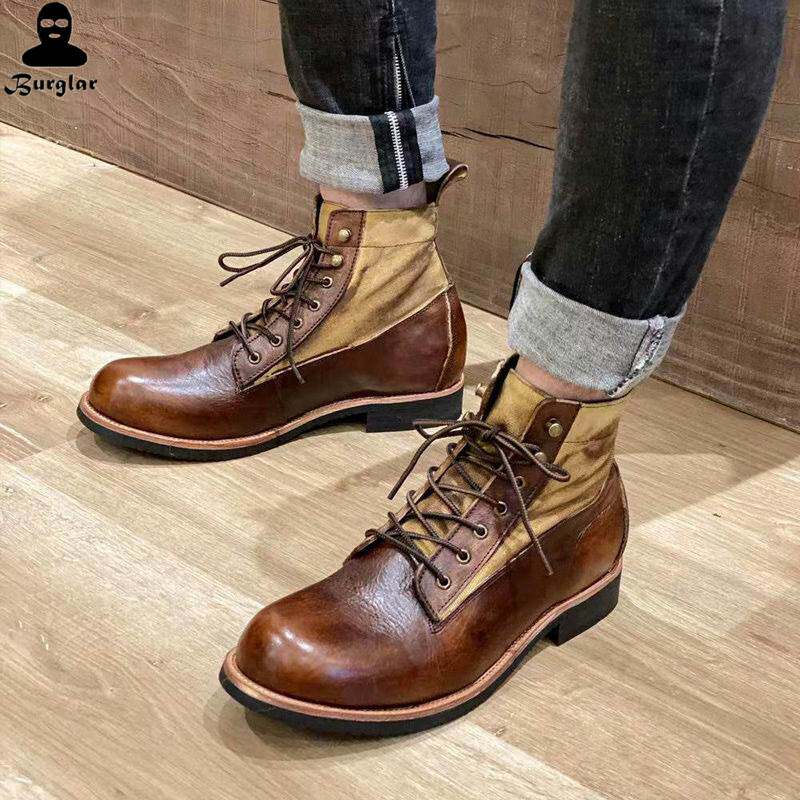 Men's Leather Retro Martin Boots Winter 男机车短靴做旧马