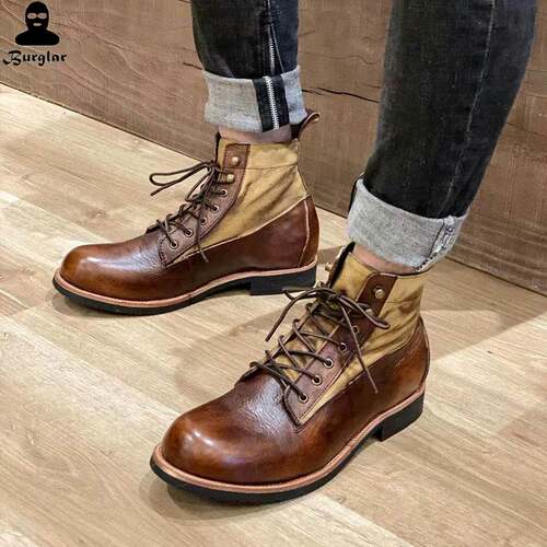Men's Leather Retro Martin Boots Winter 男机车短靴做旧马