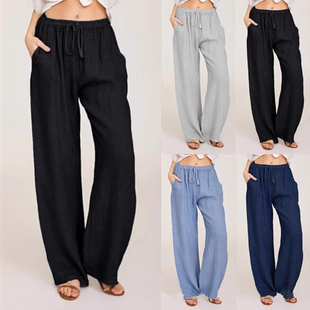 Cotton Linen Loose Trousers women Summer Cargo Pants亚麻女裤
