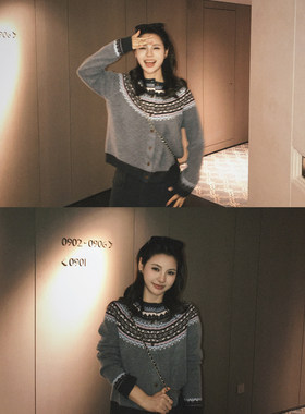 ZSS Atelier 复古提花费尔岛毛衣 26早春羊毛撞色圆领针织开衫