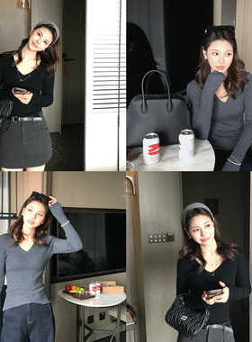 ZSS Atelier 极简风小V领超细绵羊毛基础百搭款显瘦针织打底衫