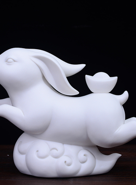 陶瓷招财飞天玉兔客厅桌装饰摆件