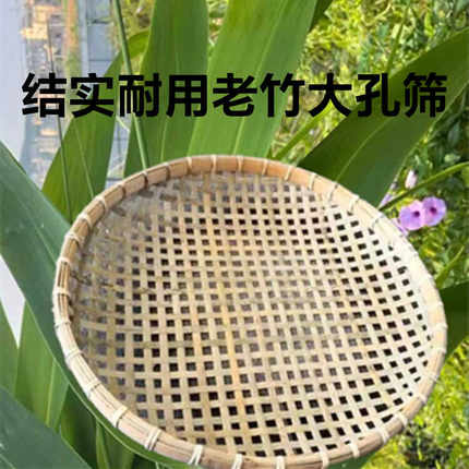 竹筛子家用圆簸箕有孔竹编晾晒筐细孔糠筛中孔花生筛大孔虾筛海边