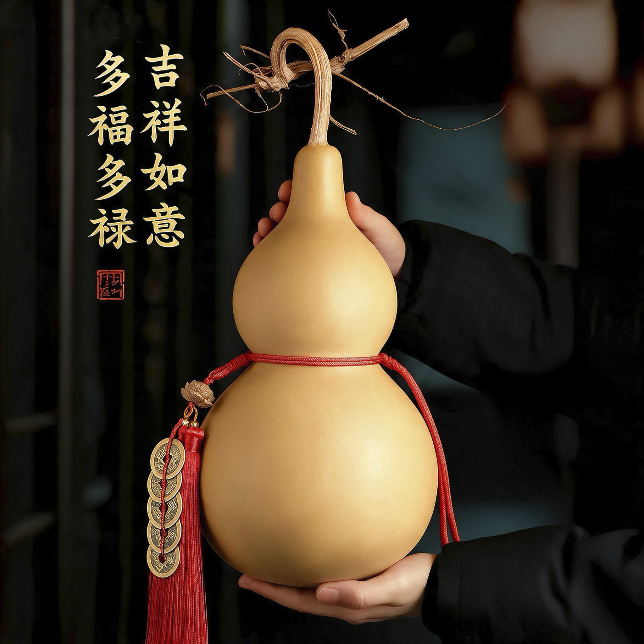 中大葫芦挂绳五帝钱莲花流苏