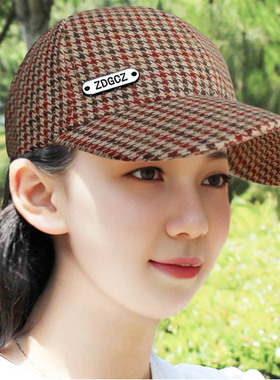 帽子女千鸟格棒球帽时尚百搭鸭舌帽男春秋季可调节防晒遮阳帽新款
