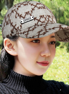 帽子女洋气百搭鸭舌帽秋冬季加厚保暖棒球帽户外可调节防晒遮阳帽