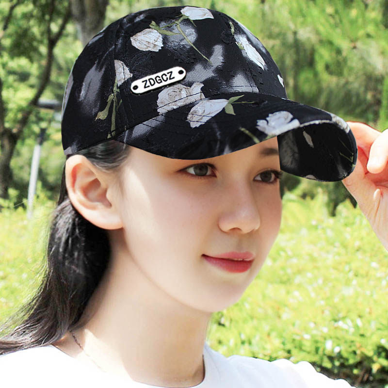 帽子女春秋季新款棒球帽洋气花朵鸭舌帽时尚百搭防晒遮阳帽可调节图片