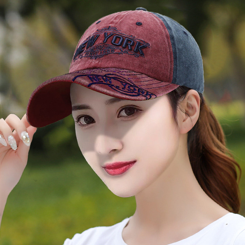 棒球帽女韩版时尚百搭防晒鸭舌帽夏字母刺绣可调节做旧新款遮阳帽图片