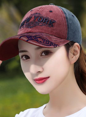 棒球帽女韩版时尚百搭防晒鸭舌帽夏字母刺绣可调节做旧新款遮阳帽