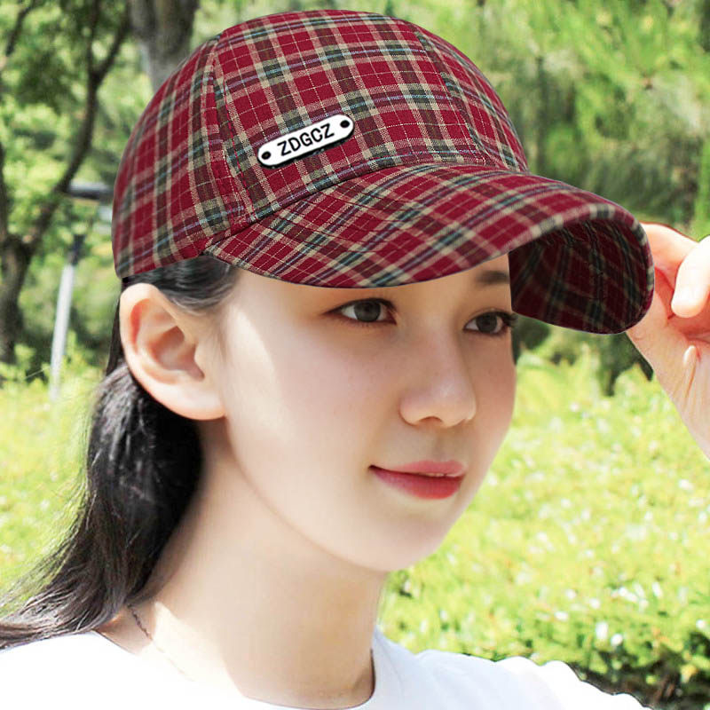 帽子女时尚百搭鸭舌帽格子条纹棒球帽春秋季新款可调节防晒遮阳帽图片