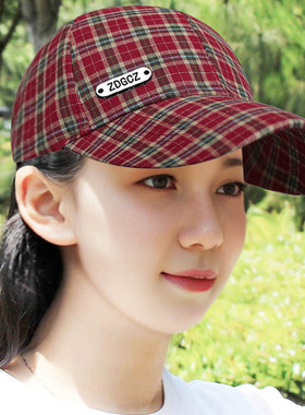 帽子女时尚百搭鸭舌帽格子条纹棒球帽春秋季新款可调节防晒遮阳帽