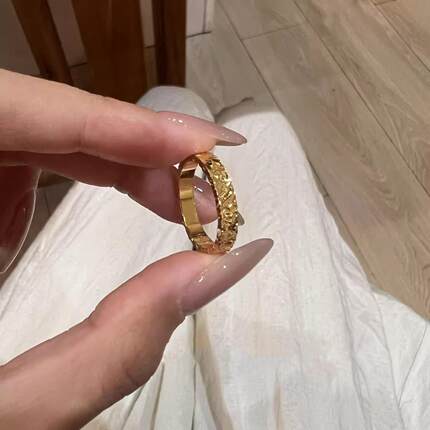 金色仿闪钻双圈方糖戒指女小众设计轻奢高级感食指戒交叉叠戴指环
