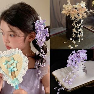 铃兰花头饰公主超仙花朵流苏发夹森系边夹唯美新娘中国风旗袍发饰