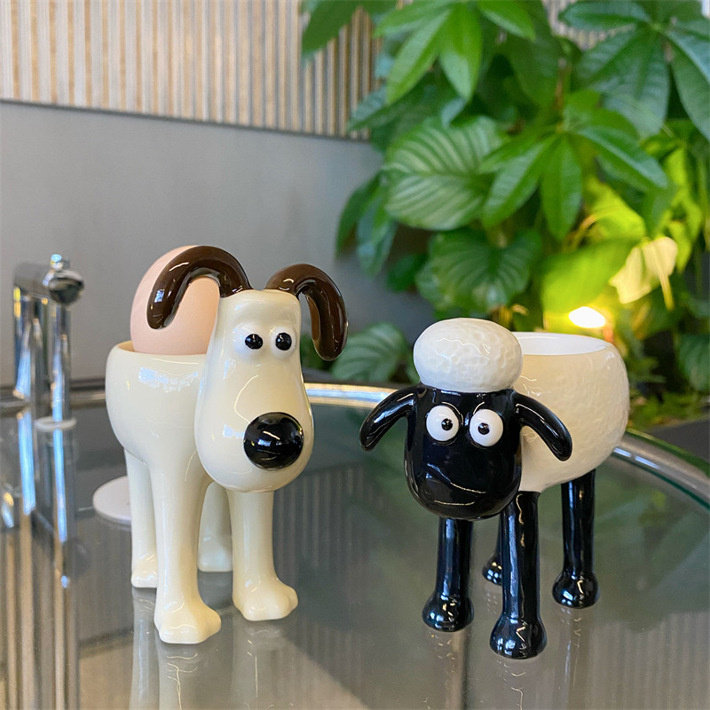 卡通小羊狗狗鸡蛋托可爱复古耐高温陶瓷高档家居摆件创意首饰收纳